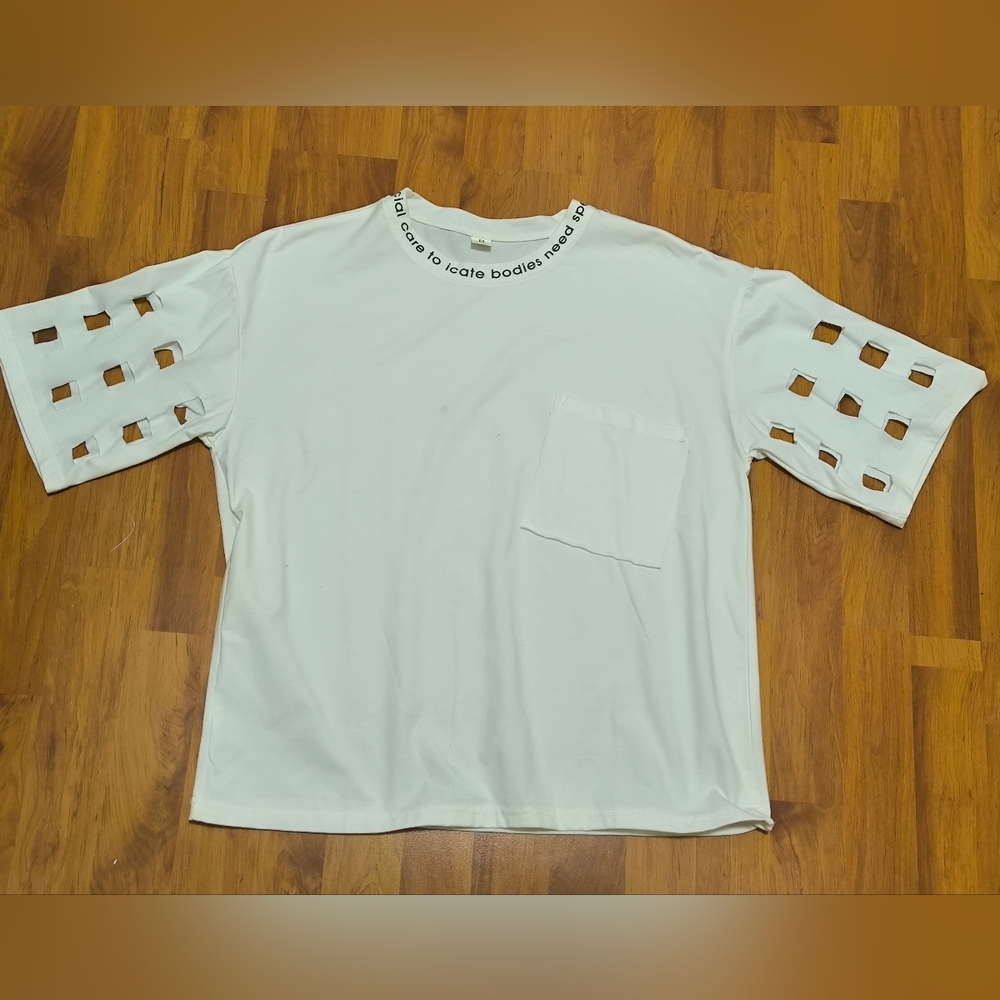 White Women's T-Shirt with Cut-Out Sleeves